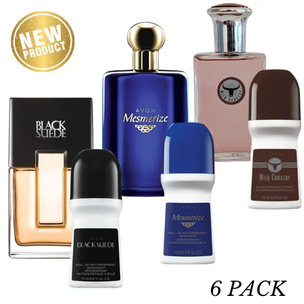 Black Suede, Mesmerize Blue, & Wild Country Perfume with Roll-on 2.6 fl oz.. SET of 6