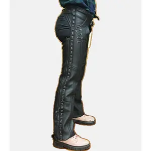 Women's Black Leather Chaps with Side Rivet Design