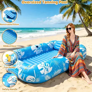 77" Pool Lounger with Sprinkler! 6-in-1 Inflatable Tanning Float with Pillow & Drink Holder