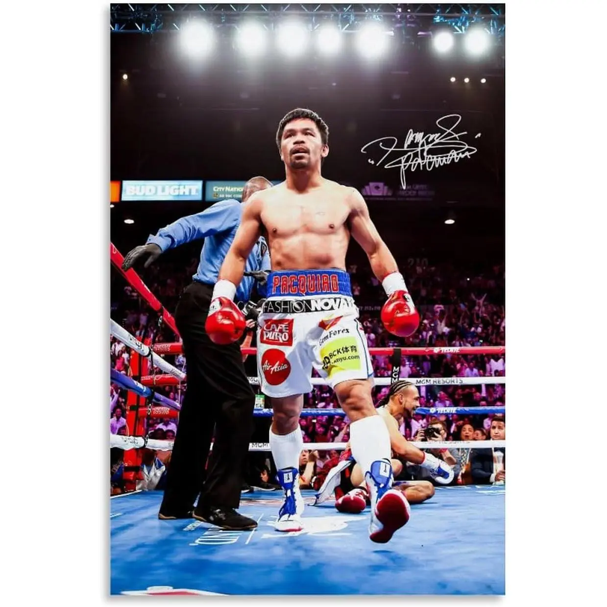 Manny Pacquiao Boxer Signature Hanging Canvas Print - Artistic Photo Poster with Frame, Martial Art Wall Art for Room Aesthetics Home Decoration