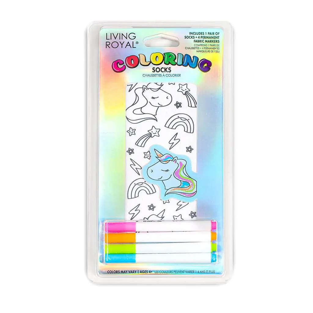 Unicorn Galaxy Coloring Socks | Soft Breathable Ankle Socks with Permanent Fabric Marker - DIY Creative Fun Socks for Everyday Wear & Gifts - Unisex Use | One Size Fits Most