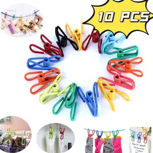 Multifunctional Colorful Clothes Clips, Food Packaging Clips, Stainless Steel Hooks, Random Colors, Anti-Slip Design, Durable & Creative
