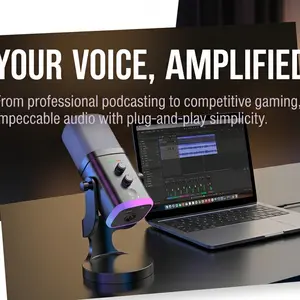 【LSD YU8】RGB Wired Gaming Microphone, Pro Dynamic Mic with Light for PC/Laptop, TikTok Live & Streaming