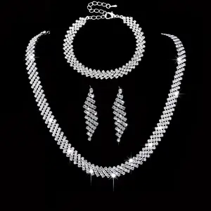 New Bridal Jewelry Set DDSL0014 Sparkling Starry Necklace and Earrings with Full Diamond Finish