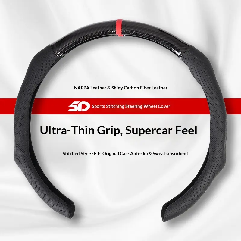 SUPEREVER Carbon Fiber Microfiber PU Leather Elastic Steering Wheel Covers with Anti-Slip Lining Durable Protective Design Perfect Fit