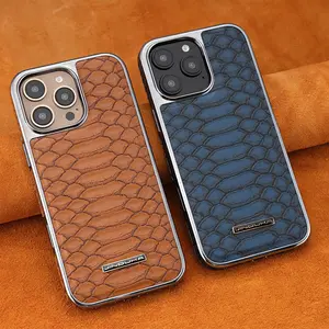 Electroplated Python Pattern Plain Leather Full-Cover Protective Case - Niche Design for iPhone 17 Pro Max, 16, 15, 14, 13 outdoorfun