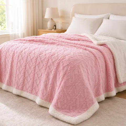 CARLMAYA Crochet Double Layer Plush Blanket - 59*79inch/150*200cm, Soft Cozy Warm Textured, Breathable Durable, Machine Washable Modern Home Decor for Sofas
