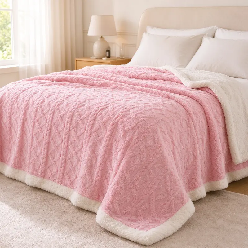 CARLMAYA Crochet Double Layer Plush Blanket - 59*79inch/150*200cm, Soft Cozy Warm Textured, Breathable Durable, Machine Washable Modern Home Decor for Sofas