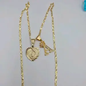 cadena Letra  y corazon con virgen Maria Gold-plated religious style necklace & initial all letters available