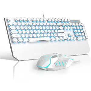 Retro Typewriter Keyboard and  Combo, Cute White Keyboard with Linear Red Switches, Full Size Wired Mechanical Gaming Keyboard, Cool Light Up Keyboard and  for Gaming,Work,,PC,Windows