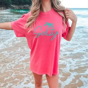 Salty Comfort Colors Shirt, Beach Vibes Palm Tree Tee, Coastal Aesthetic Women's T-shirt Fit Top Womenswear Oversized Printed Tshirt Summer Cotton