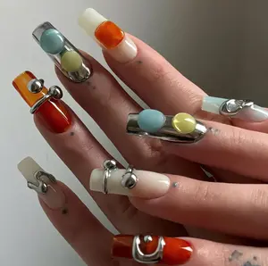 Luxury 3D Silver & Resin Nail Art, Edgy Metallic Press On Nails, Unique Industrial Metal Fake Nails, Y2k Nails, Gothic nails, Party, Birthday Gifts, Nailart, Gifts For Her