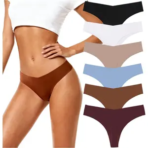 6 Pack Seamless Thongs for Women No Show Thong V-waisted Stretch Breathable Sexy Panties