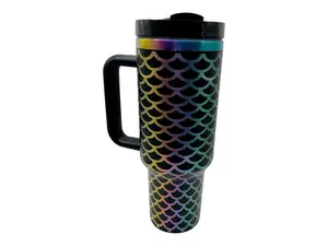 40 oz. Tumbler - Custom Laser Engraved Full Wrap - Mermaid Scales Drinkware Flasks Stainless Steel Insulated Lid Straw Insulation Mug Water Bottles