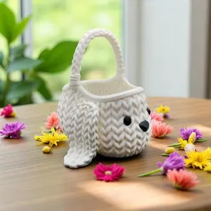 Hop & Stitch Basket - Charming White Basket with Black Detail, Ideal for Holding Candy, Modern Design,