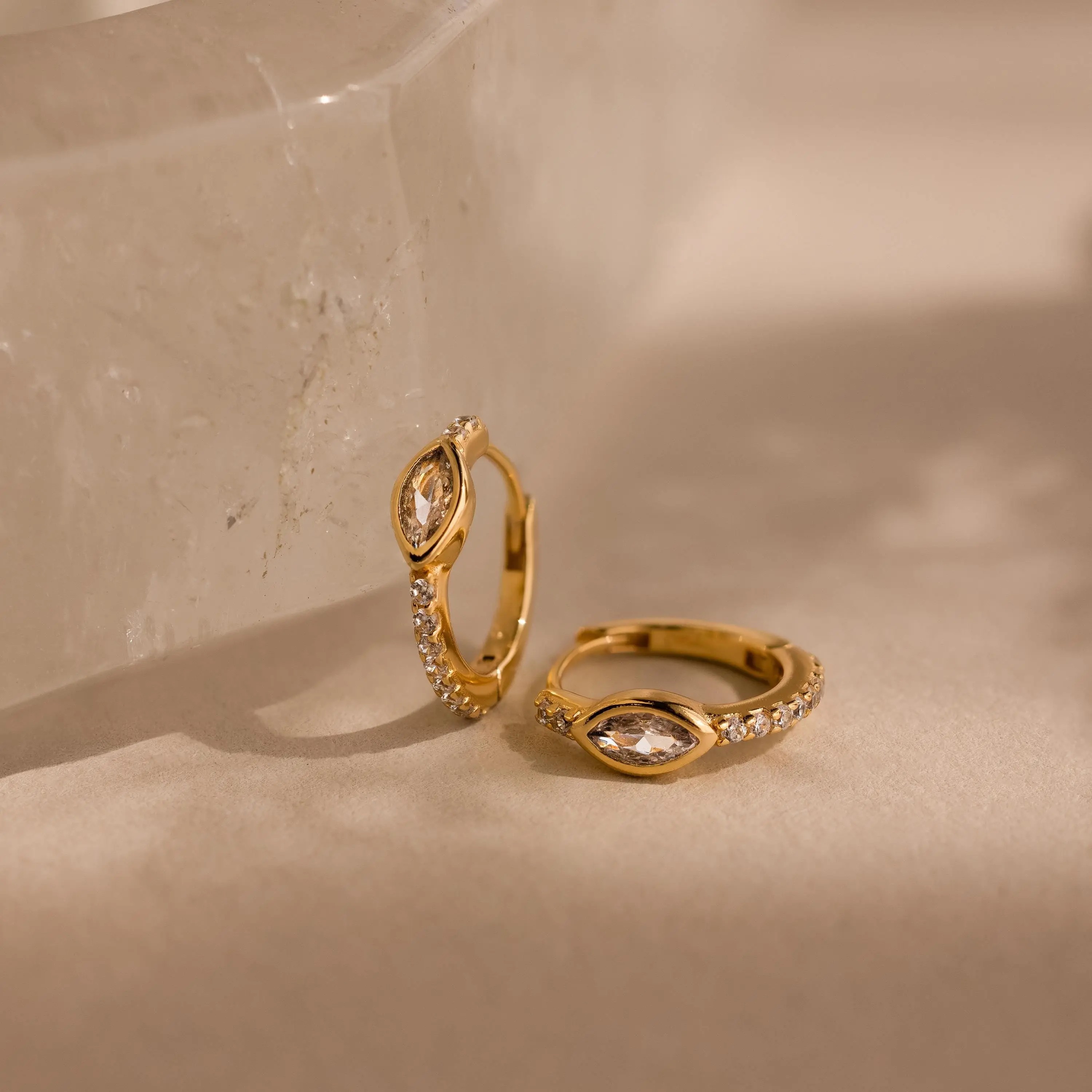 Marquise Pave Huggies by Caitlyn Minimalist - Dainty Pave Diamond Hoop Earrings in Gold & Silver - Wedding Jewelry - Anniversary Gift