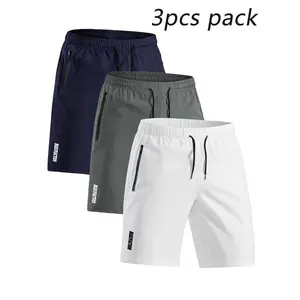 3pcs men's solid colour shorts with zip pockets and active elastic waist drawstring shorts for summer outdoor fitness leisure home Fathersdaygift