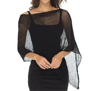 Women's Summer Irregular Knit Hollow-Out Loose Shawl Sun Protection Top, Polyester Swimsuit Cover Up, Sheer Kimono Cover Up for Vacation Beach Wear