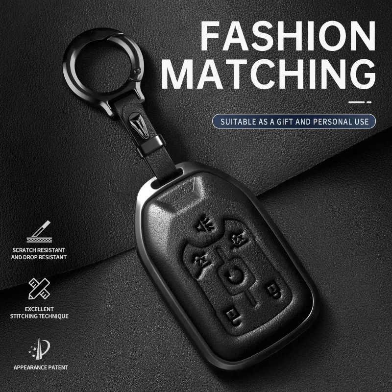 For Chevrolet Key Fob Cover Leather Car Tahoe GMC Yukon 2015 2016 2017 2018 2019 2020 Key Case Truck Accessories Vehicle chevy 1500 accessories Key Fob Protector Car Key Holder
