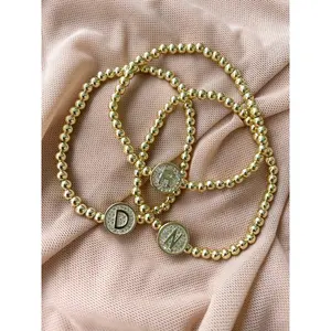 Letter Disk Gold Bead Bracelets