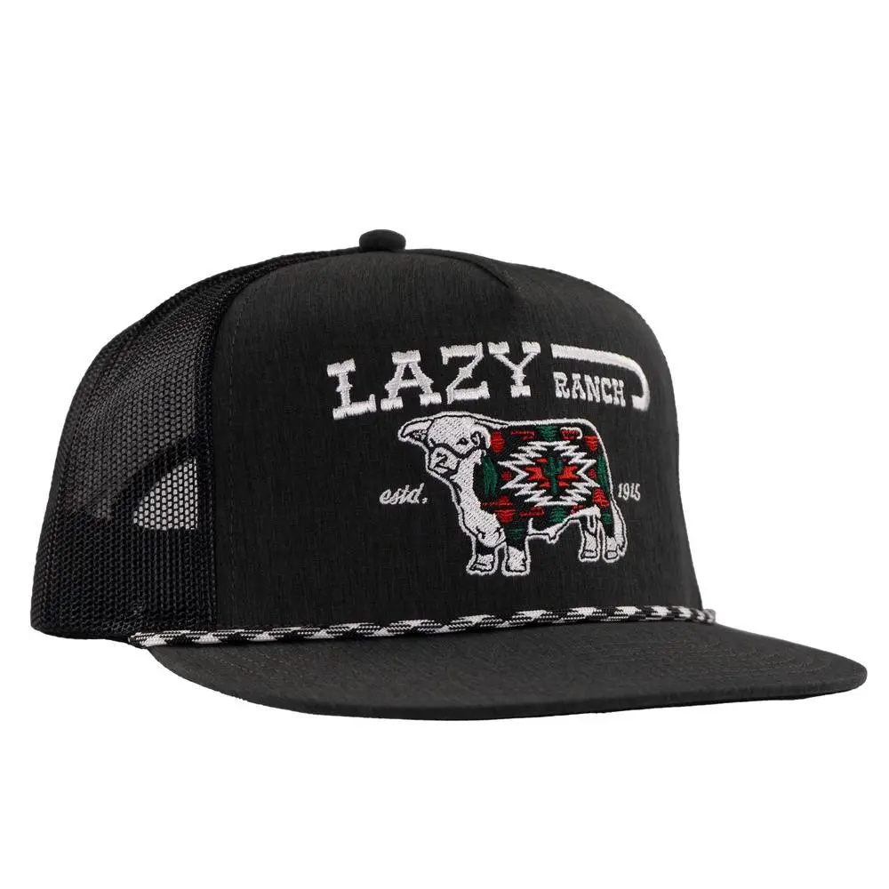 Lazy J Ranch Heather Black White Alpine Classic Rope Trucker Hat, Outdoor Hats, Polyester, Flat Bill Hats