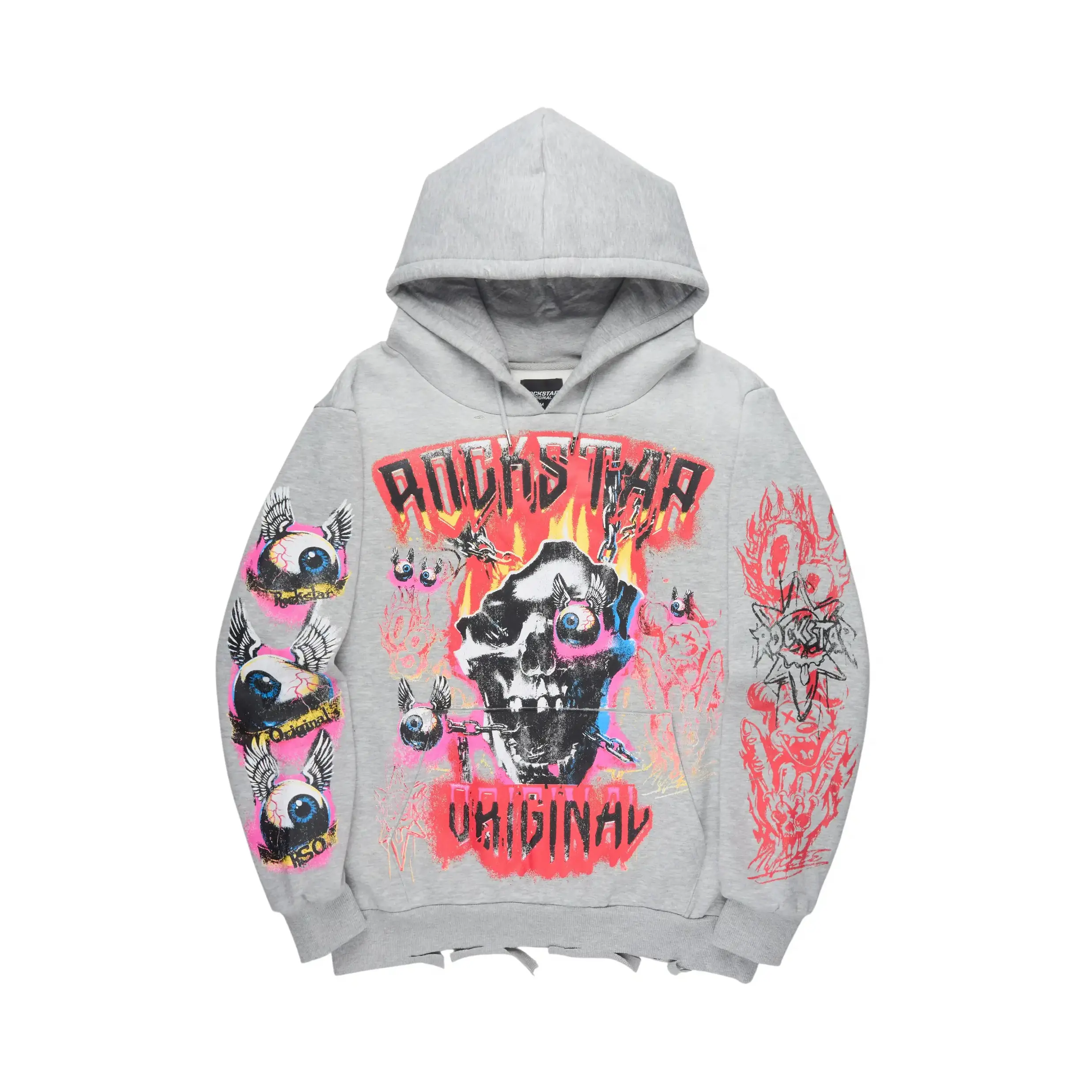 Styxx Heather Grey Distressed Graphic Relaxed Hoodie