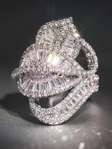 Artificial Zircon Decorated Ring, Jewelry for Women for Party, Daily Clothing Decor, Jewelry for Birthday Gift, Interlocked Stackable Rings, Statement Ring, Sparkling Zircon Inlay, Stackable Finger Rings