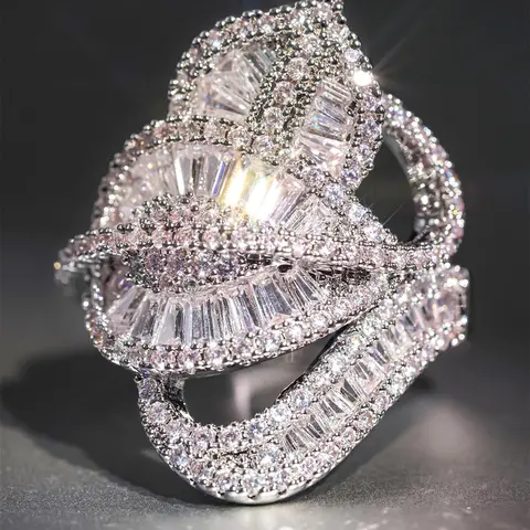 Artificial Zircon Decorated Ring, Jewelry for Women for Party, Daily Clothing Decor, Jewelry for Birthday Gift, Interlocked Stackable Rings, Statement Ring, Sparkling Zircon Inlay, Fashion Stackable Rings