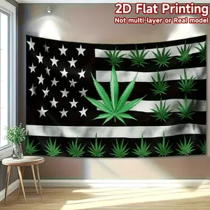 2D Flat Banner Polyester Photography Backdrop, HD Digitally Printed Soft Lightweight Foldable Background Cloth featuring a unique black and white star and stripe pattern with vibrant botanical leaf design, machine washable for eas