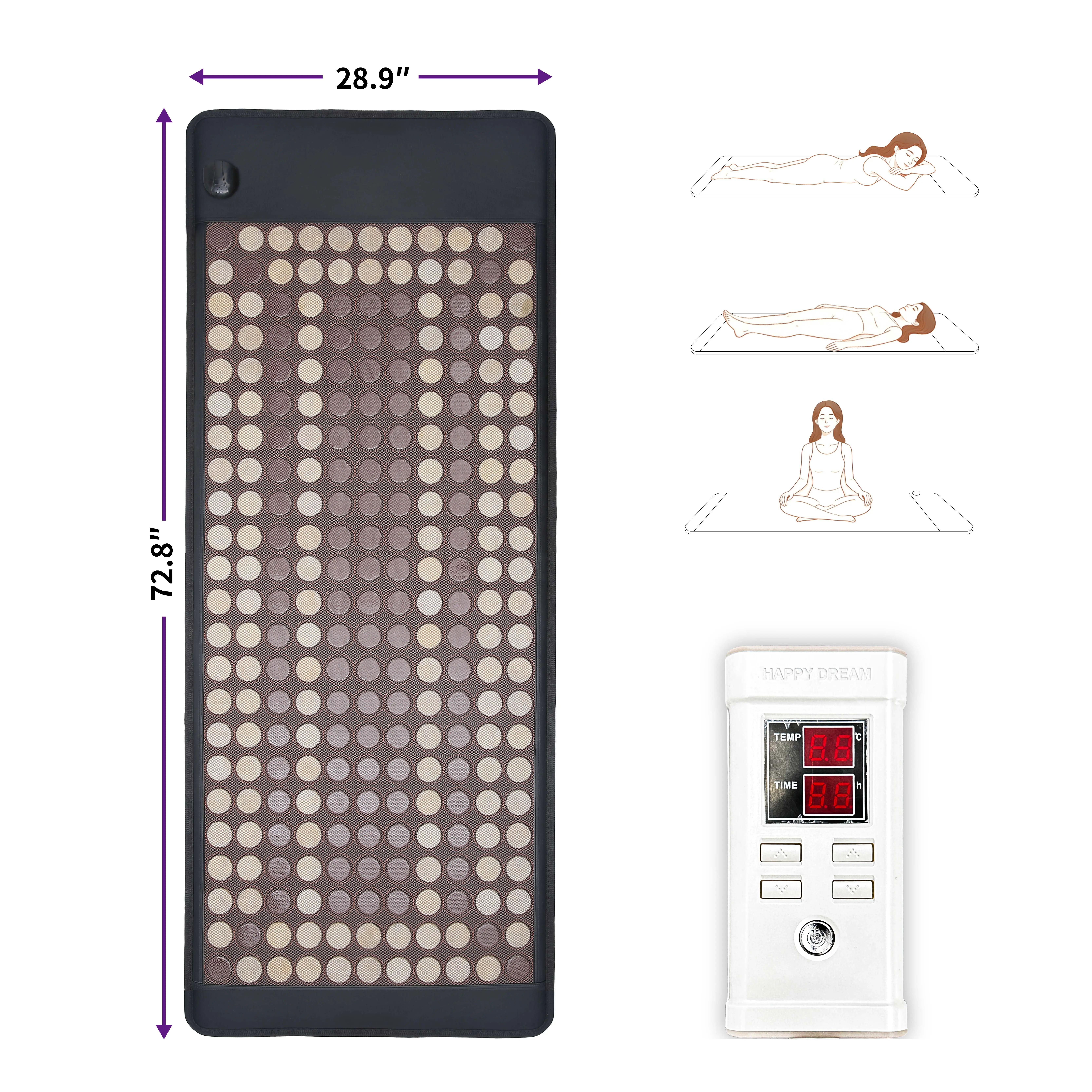 Large Low EMF Far Infrared Heating Pad - 29"x73" Full-Body Mat with Natural Jade & Tourmaline Stones, 1-12H Timer, Water Resistant, for Adults' Pain Relief, Stress Relief & Relaxing Experience, Stone A2601, Applicable Scope": "Full Body, Stone Layer