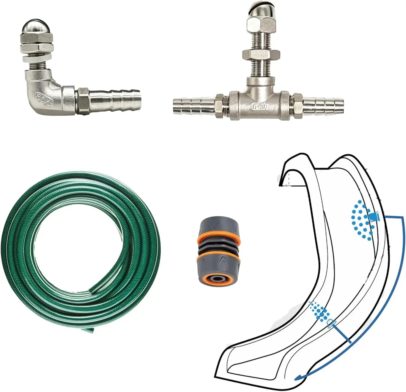 Pool Slide Spray Kit with Hose Adaptor - Durable Stainless Steel Spray Nozzles for Swimming Pool Slide Replacement Parts (New Version)