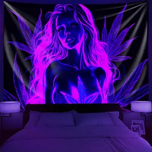 Neon Passion UV Reactive Fluorescent Sexy Starry Sky Goddess Tapestry Easy Hang Glow-in-the-Dark Polyester Wall Decor for Bedroom Party Game Room Living Room Multiple  No Electricity Required Party Backdrop Starry Textur bedroom decor