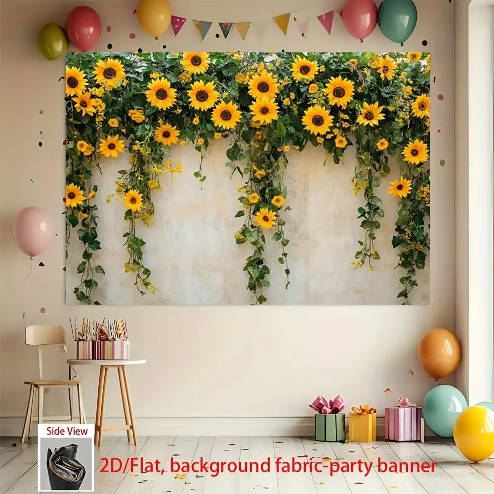 1PC 2D Flat Sunflower-Themed Festival Door Banner, Reusable Polyester Natural-Style Backdrop Cloth Wall Hanging for Birthday & Festival Celebrations,summerwins