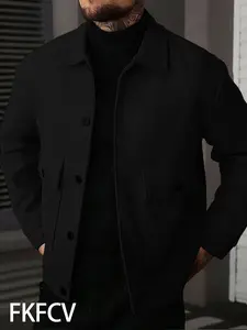 Men's Fall Winter Jacket, Pocket Button Collar Long Sleeve Warm Coat, Streetwear Classic Fitted Outerwear for Cold Weather