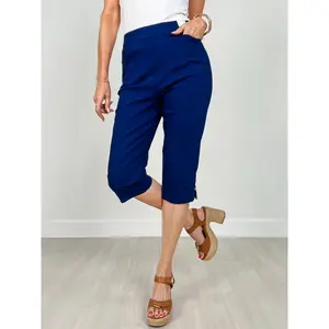Flat Front with Elastic Waistband Capri Pants in Navy