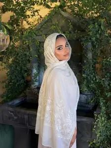 Women's Geometric Floral Print Muslim Turban Hijab Headscarf, Elegant Breathable Cotton Scarf for Daily Wear & Outdoor Shopping