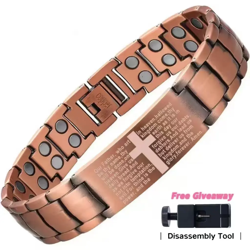 Men's 2X Copper Magnetic Cross Chain Bracelet - Ultra-Strength Adjustable Bracelets Fashion Accessory, Magnetic Bangle Jewelry for Christmas Gifts, Copper Chain Bracelet