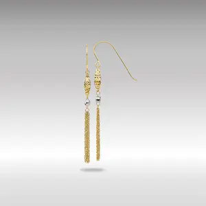 14K Gold Two-tone Bead and Chain Dangle Earrings Model-TL538