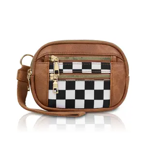 Checkered Wristlet Wallets for  Women Checkered Purse Checkerboard Coin Purse Credit Card Holder Leather Wallet