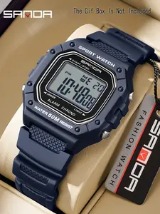 Sanda Fashion Square Electronic Watch, Triple Time Stopwatch Alarm, Waterproof Luminous, Great Birthday & Festival Gift for Students