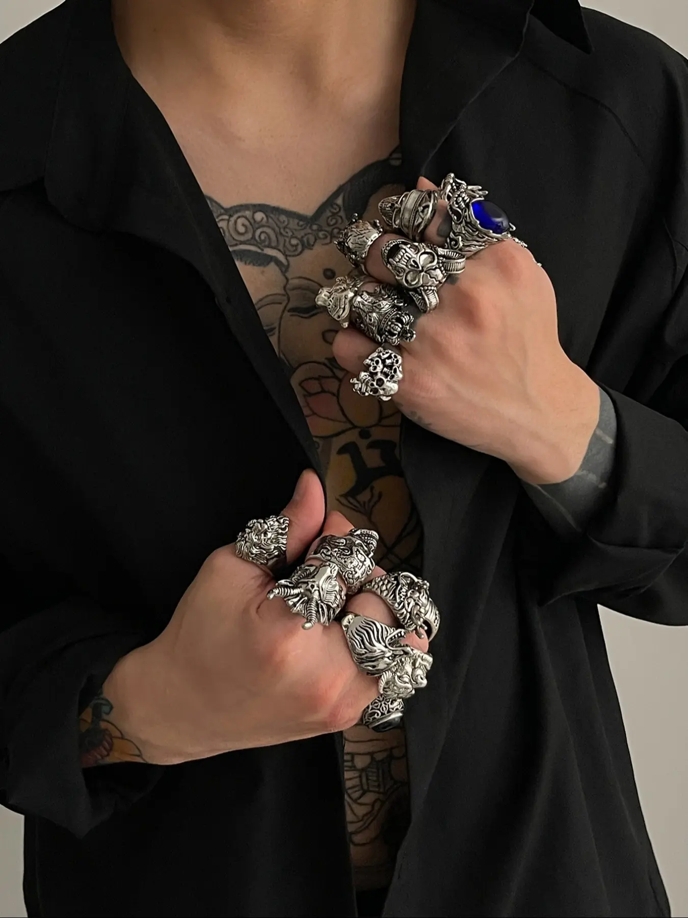 16 Piece Punk Style Stackable Rings Set, Statement Multi Ring, Exaggerated Halloween Skull Gemstone Rings, Fashion Accessories for Women, Stacking Rings
