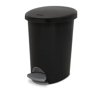2.6 Gallon Bathroom Trash Can with Step Lid – Black Plastic Bin