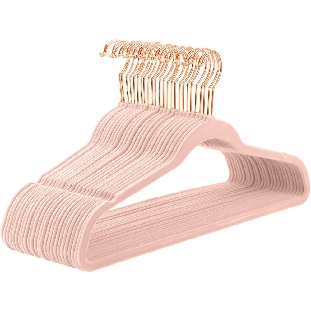 Premium Velvet Hangers (50 Pack) Heavy Duty-Non Slip Felt Hangers-Blush Pink-Rose Gold 360 Degree Swivel Hooks,Space Saving Clothes Hanger,Durable Strong Hanger For Suits,Coats,Dress