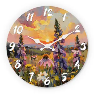 Cottage Floral Wooden Wall Clock, 10-14 Inch Silent Clock, Aa Battery Powered, Perfect for Living Room, Bedroom, Aesthetic Rooms