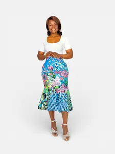 African Print Below Knee Skirt with Pockets | Ankara Midi Skirt for Women | Elastic Waist | Fully Lined | Ready to Ship