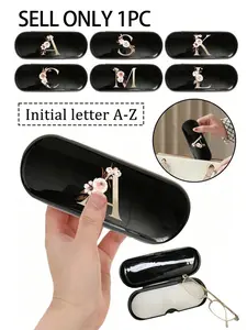 A cream-colored solid-colored glasses case, brand new with a simple design, easy to carry, waterproof and dustproof (compact, made of plastic) letter glasses case hard shell - PU leather A-Z letter floral printed glasses case, letter pendant glasses case