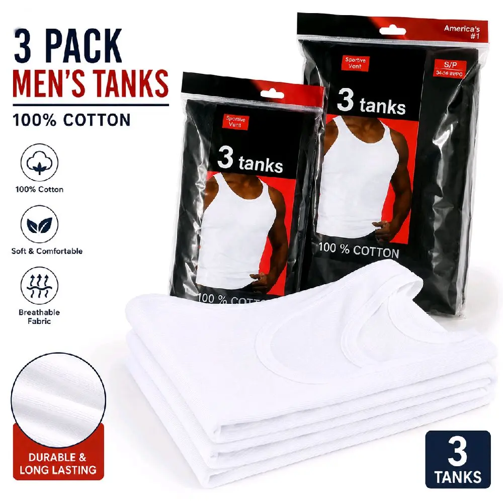 Pielarmina Men's 3-Pack Multi-Color Sports Underwear Tank Tops, Menswear for Sports & Outdoor Activities