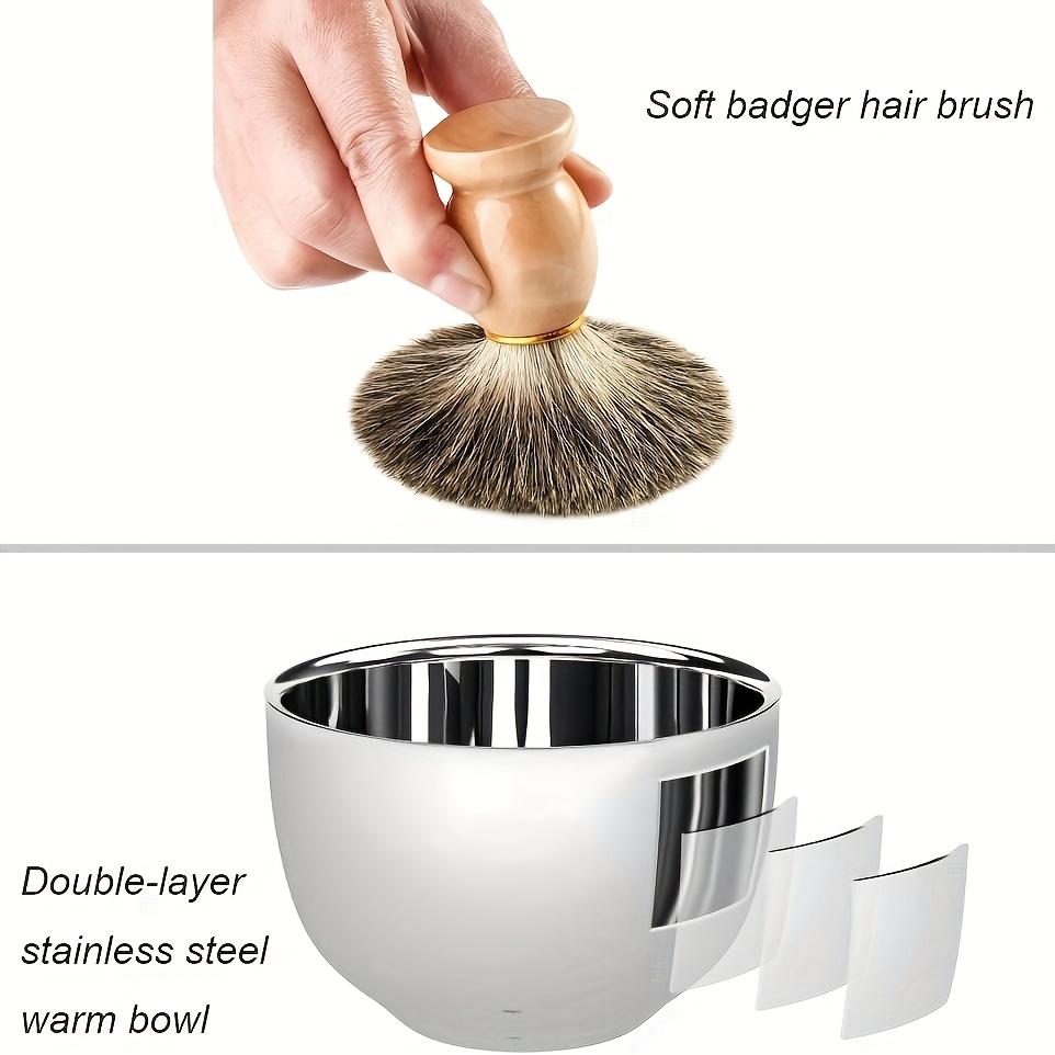 Men Shaving Brush Set, with Synthetic Badger Hair Wood Handle,Stainless Steel Stand and Bowl,Perfect for Men Traditional Wet Shave