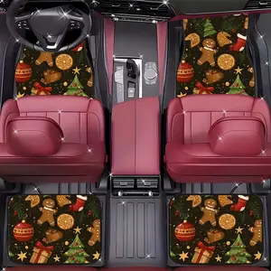 4Pcs Christmas Tree Gingerbread Gift Car Floor Mats, Warm Holiday Style - Durable Polyester All-Weather Car Floor Mats, Suitable for Cars, SUVs, Trucks-Stylish Design, Car Non-Slip Mats, Interior Accessories, Comfortable Driving.11.30QWA-398