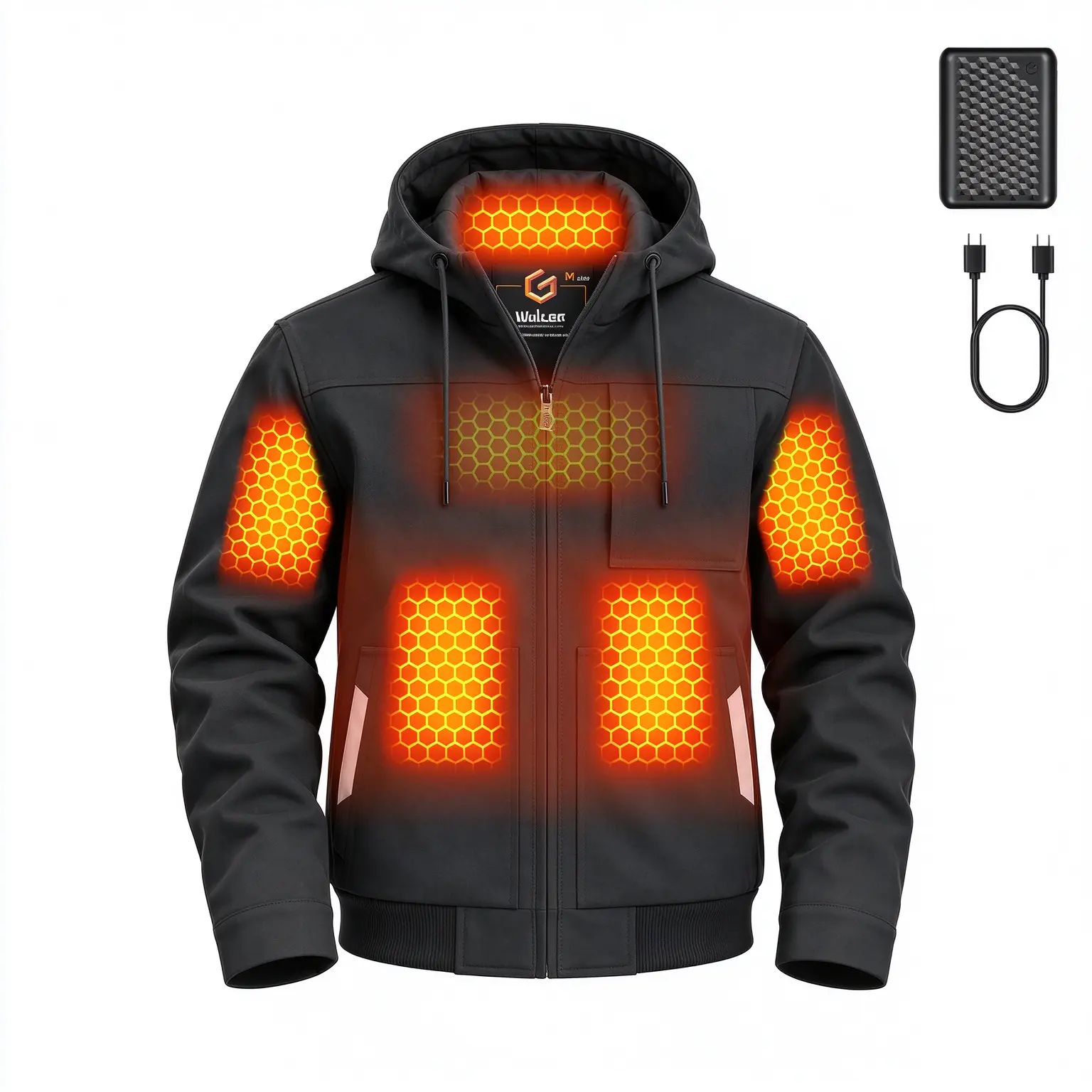 Wulcea Graphene Heated Jacket for Men 12V 18400mAh Large Capacity Battery Fast Charge Waterproof Windproof Oxford Heavy Duty